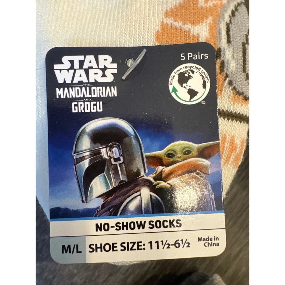 Star Wars Mandalorian Grogu Kids No Show Socks 5 Pair Pack Size M/L 11.5-6.5